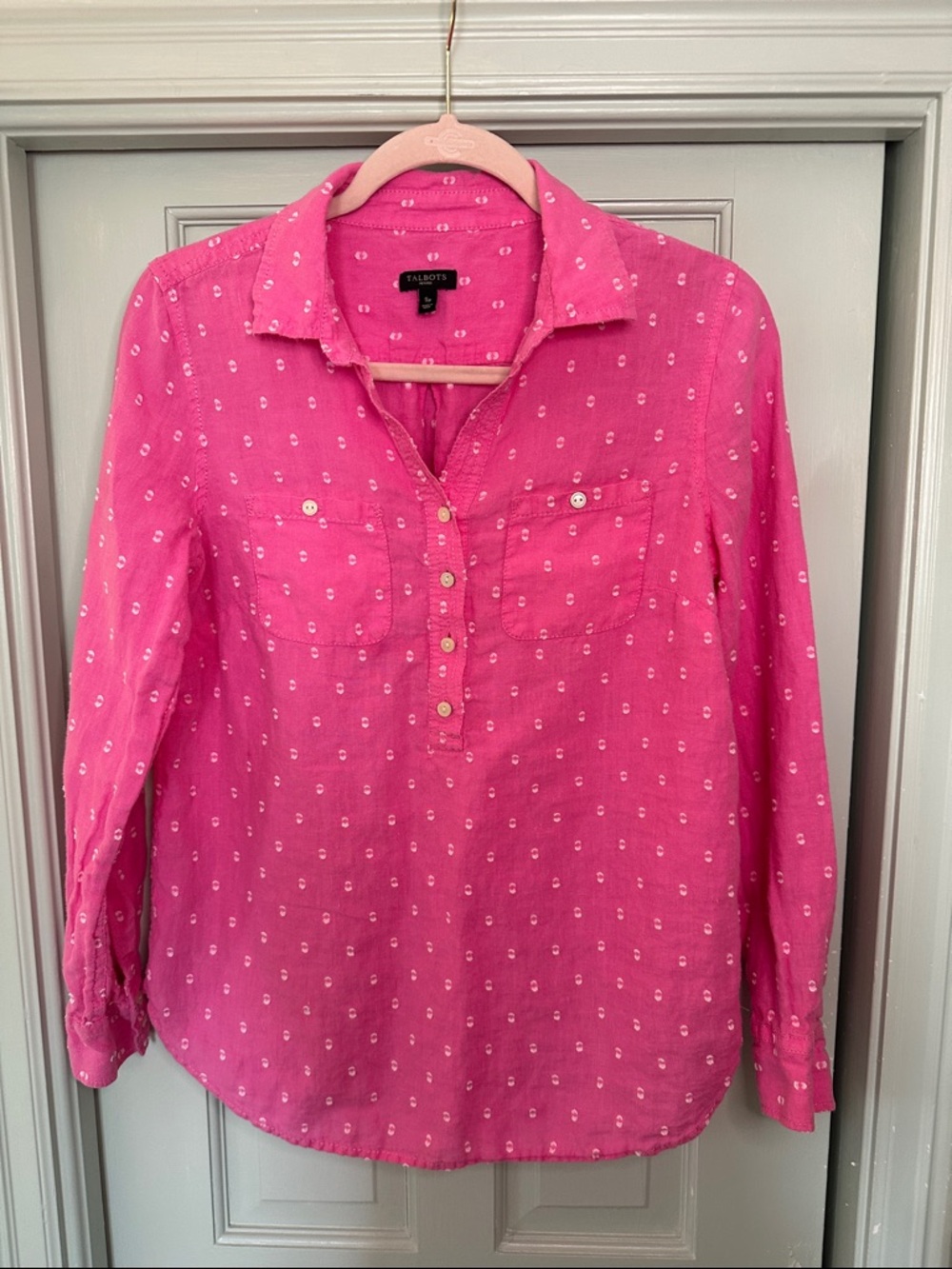 Talbots Coral Pink Printed Button-Henley Shirt